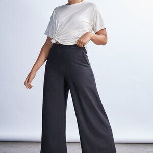 Jamie + The Jones Raw Silk Black High Rise Wide Leg Pant Small